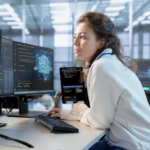 Persona aprendiendo ciberseguridad desde cero frente a varios monitores