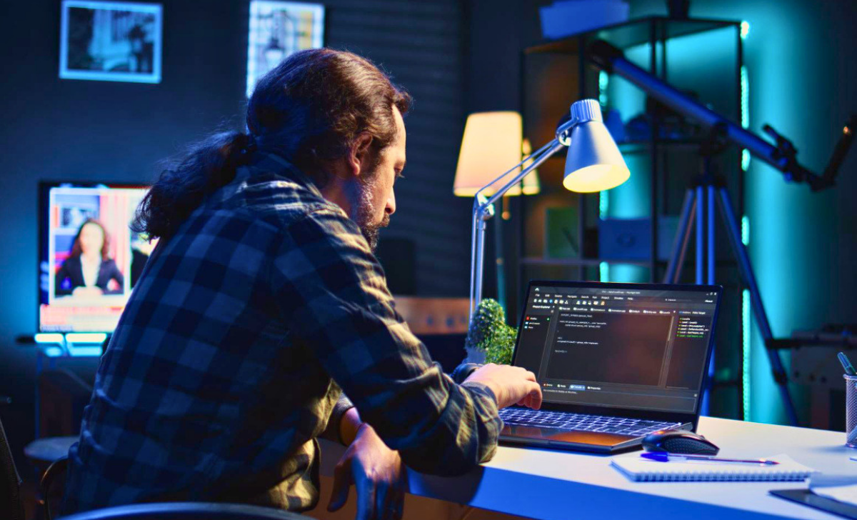 Persona estudiando ciberseguridad frente a una computadora